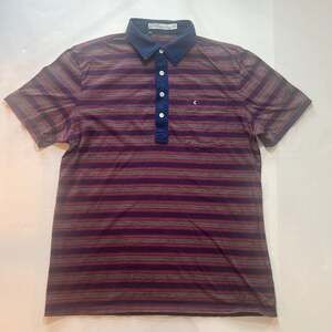 Criquet Slim Fit Players Shirt Striped Organic Cotton Polo Navy Red Size L